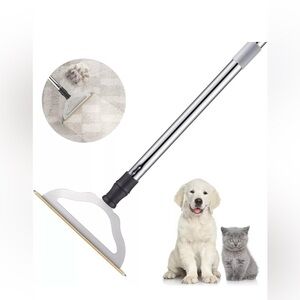 47” Adjustable Long Handle Carpet Rake Pet Hair Remover De-Hair Rugs & Stairs